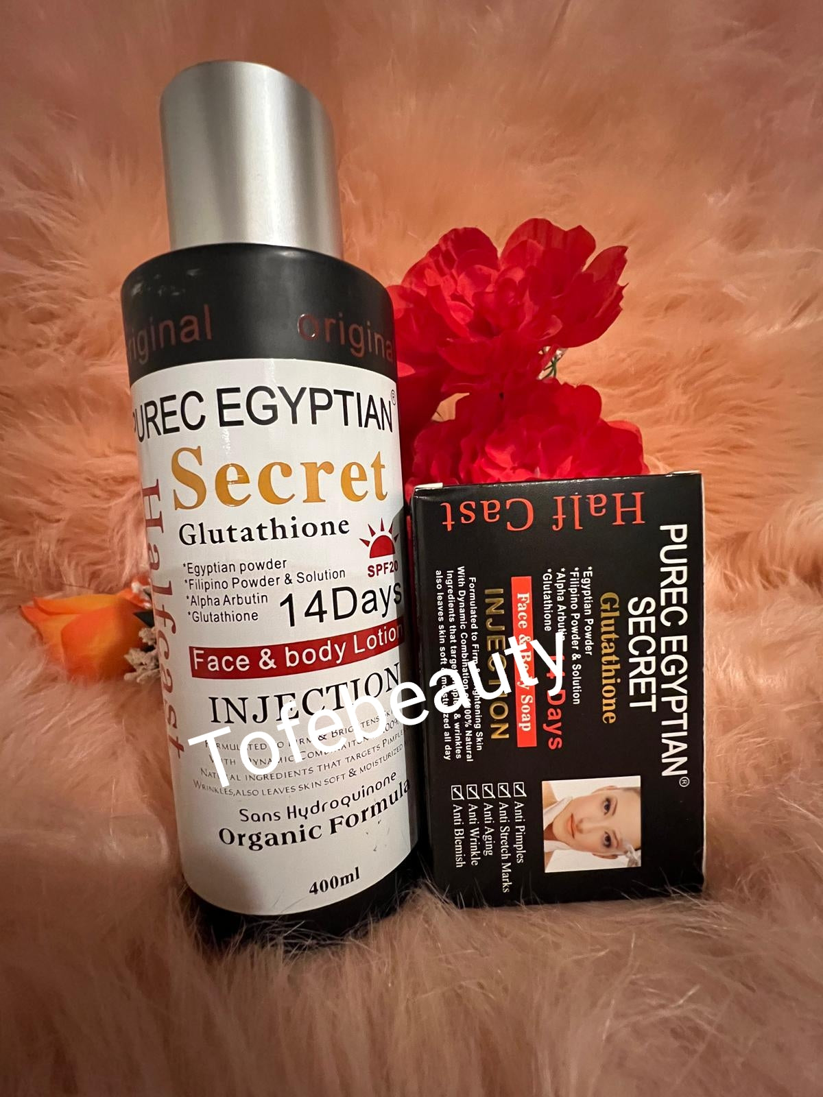 Purec Egyptian secret with glutathione face and body lotion and SOAP WITH SPF 20