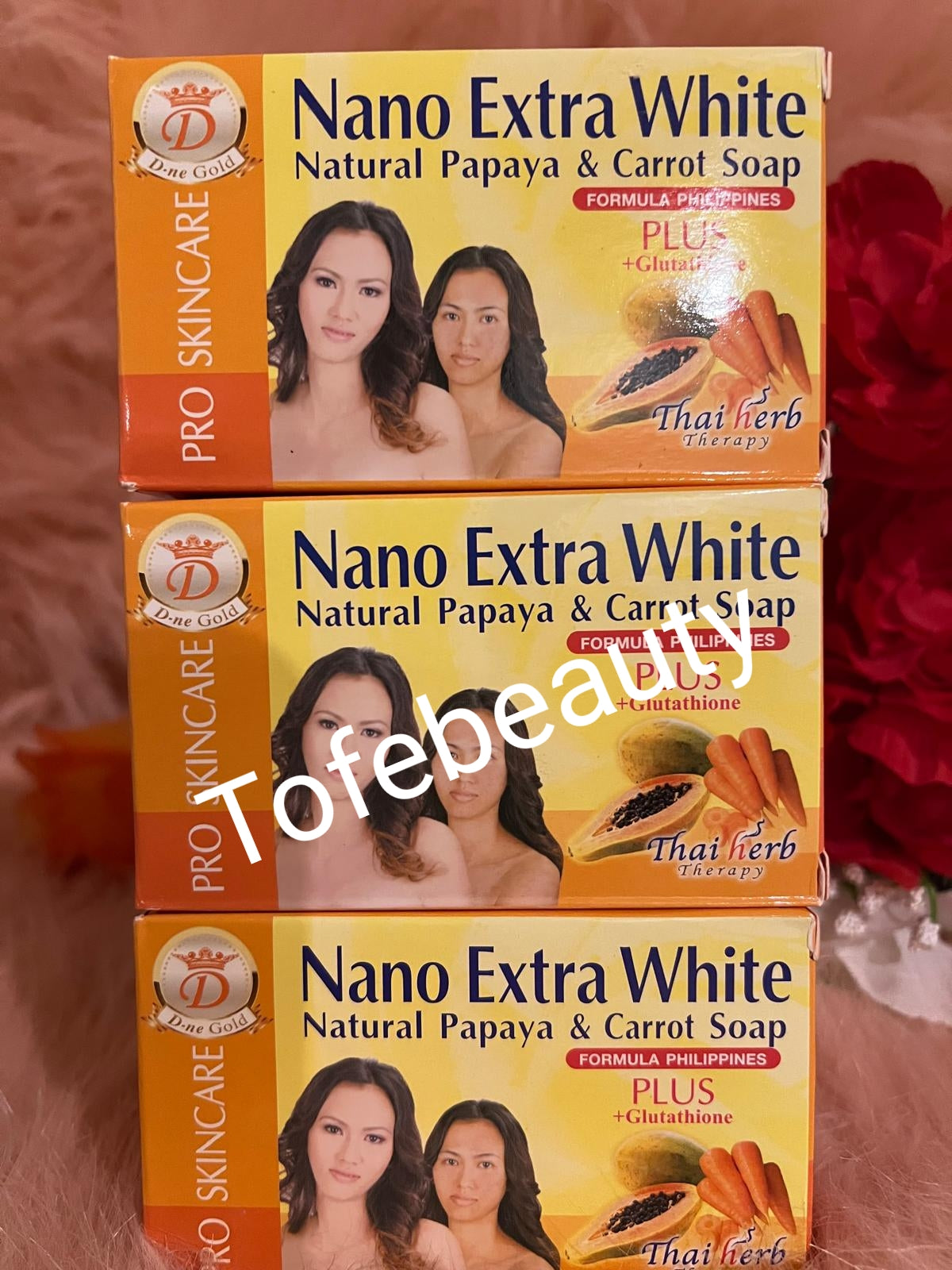 Original Nano extra white natural papaya & carrot plus glutathione soap x3