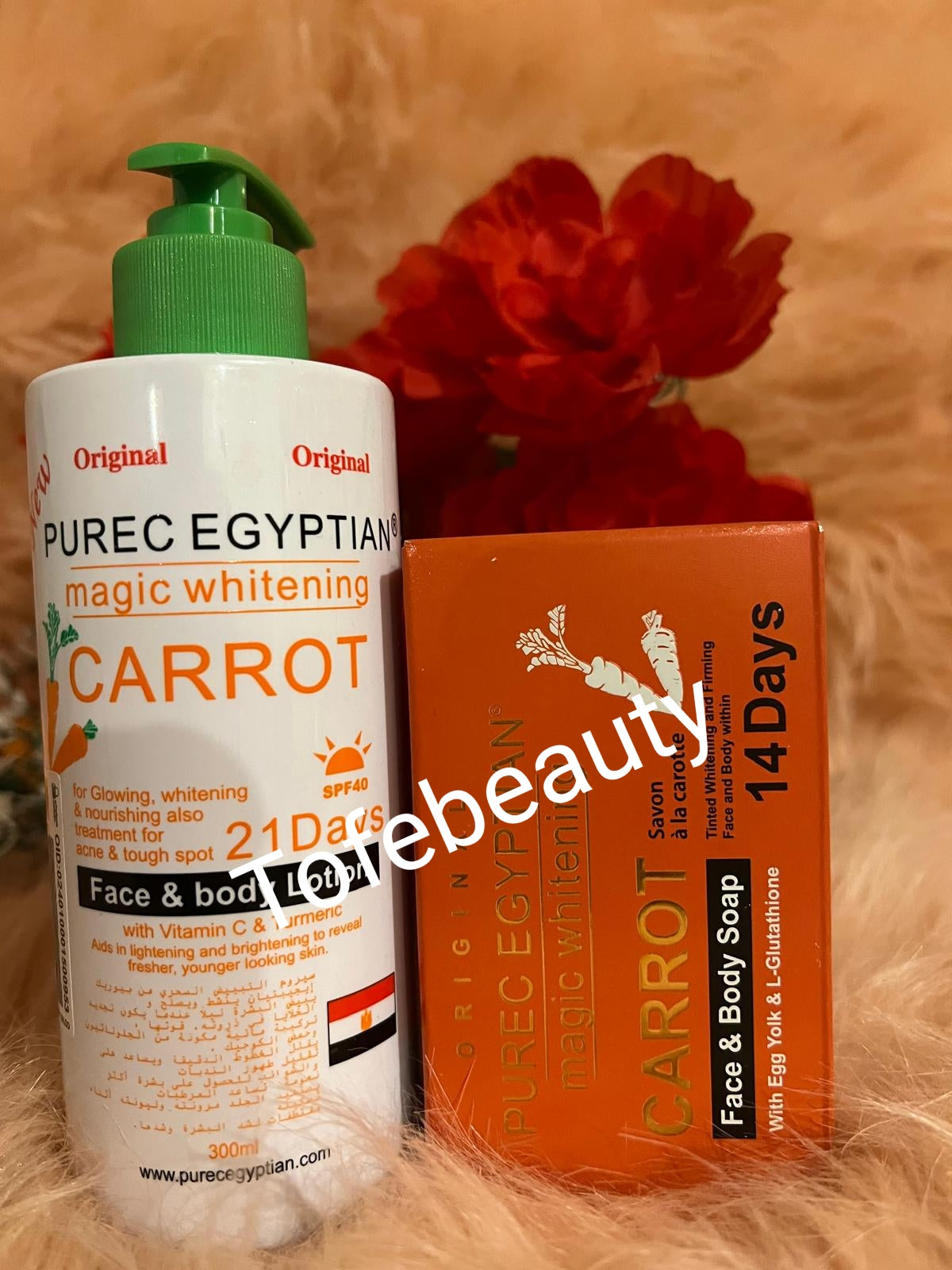 Original Purec Egyptian Carrot face and body lotion and Purec Egyptian body soap.