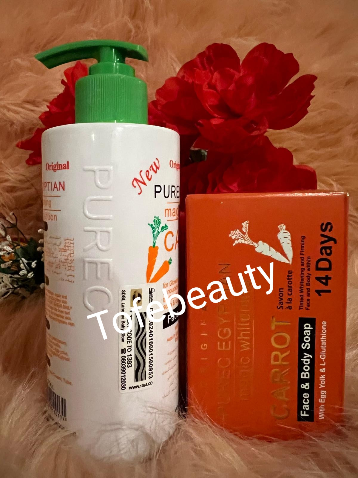 Original Purec Egyptian Carrot face and body lotion and Purec Egyptian body soap.