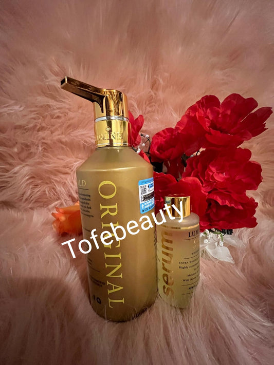 Original Lumine gold extra body lotion 400ml x1 +lumine gold serum