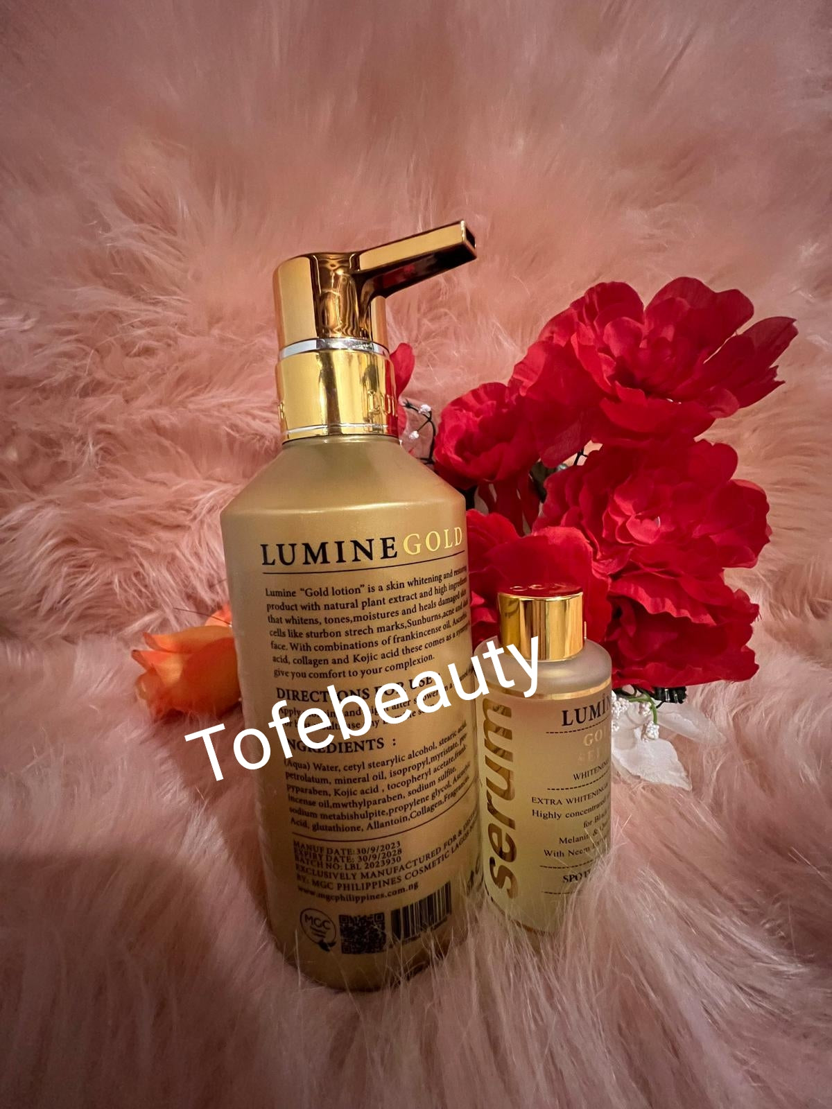 Original Lumine gold extra body lotion 400ml x1 +lumine gold serum