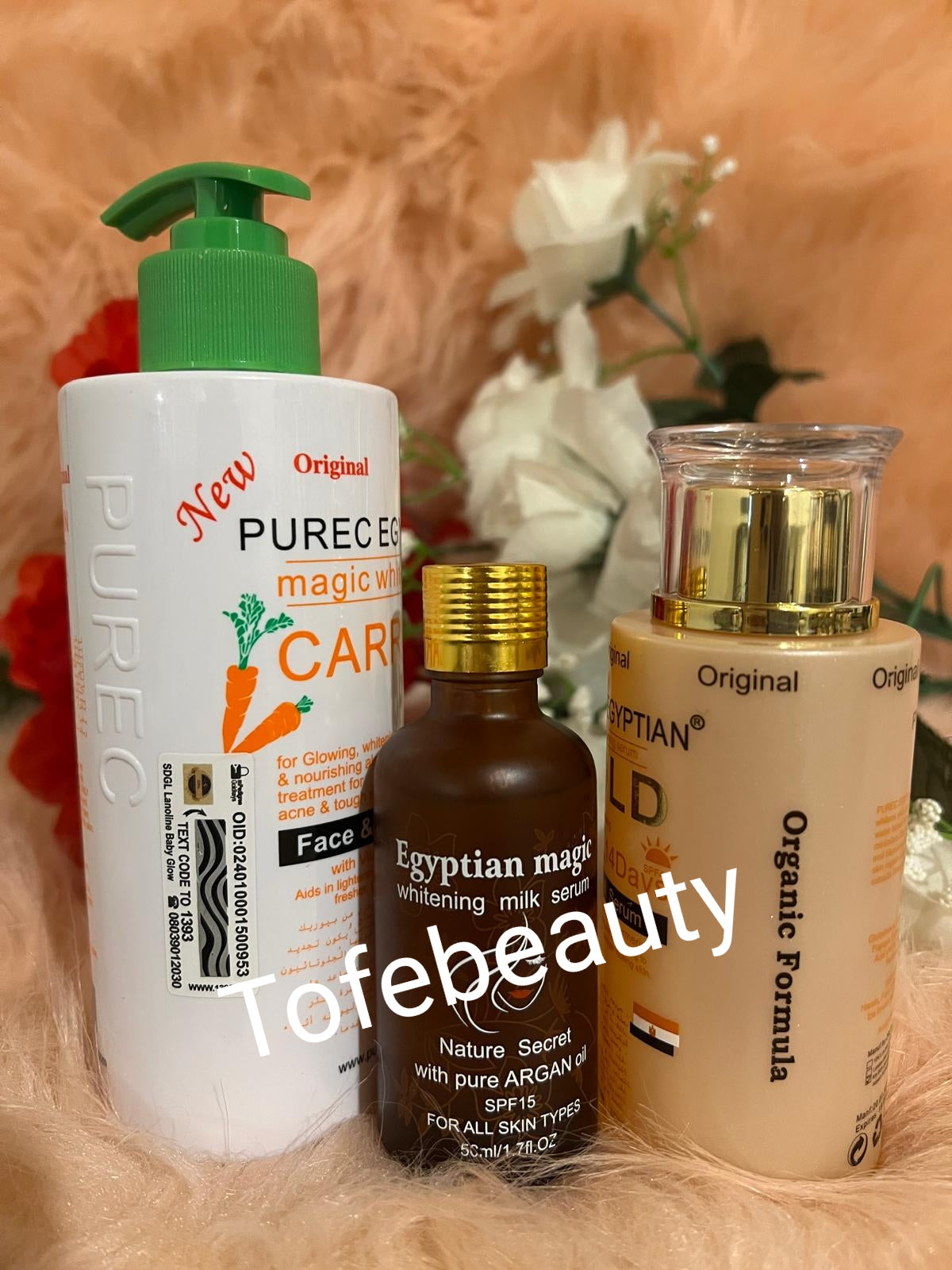 Original purec Egyptian carrot face & body lotion, magic serum and purec GOLD SERUM. 3PICS SET