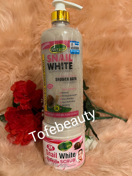 veetgold snail white gluta collagen face body shower gel 1000ml and veetgold snail white face & body scrub