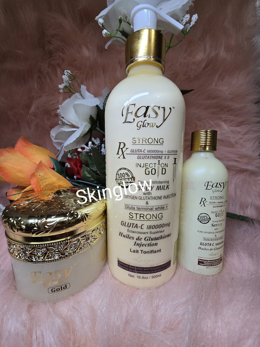 Easy Glow Gold Whitening Body Milk 500ml, Face Cream + Serum 3 in 1 Pack