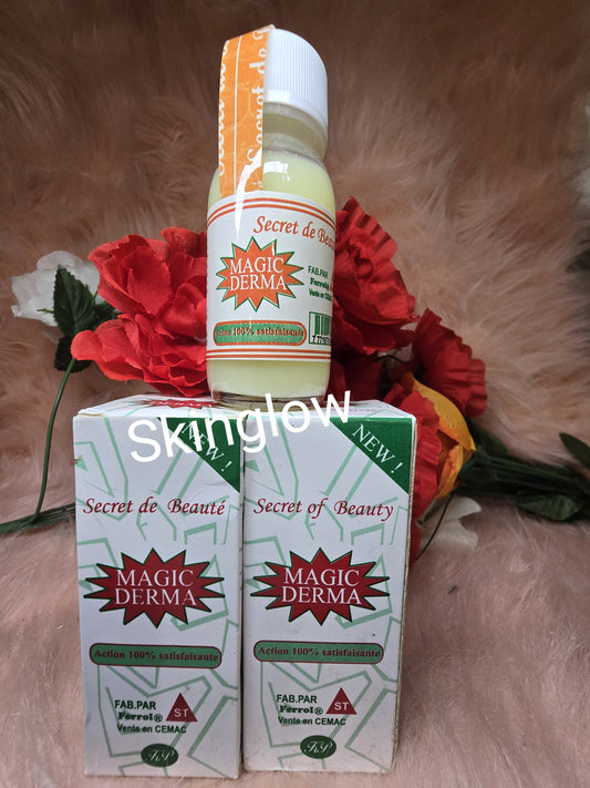 Magic Derma, is efficient in fighting skin irritations; black spots, acnes, pimples, wrinkles etc, while pricing a bright and smooth skin color. It can be added to cream or use alone. It clears rashes on the skin.