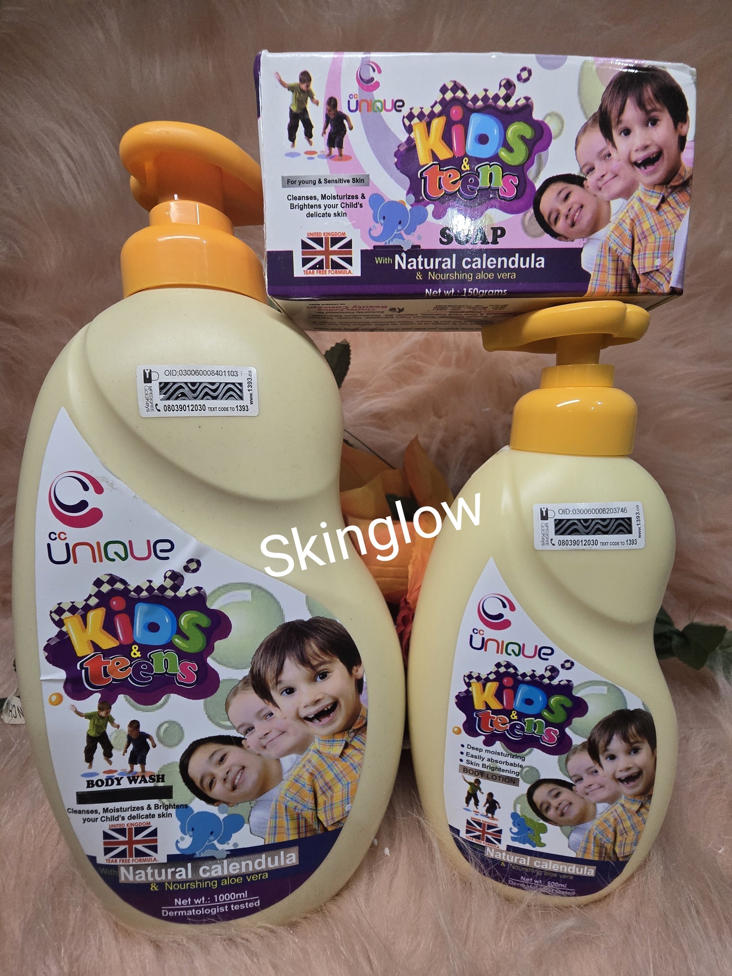 3pcs Unique kids & teens moisturizing & glowing body lotion, shower gel & body soap.