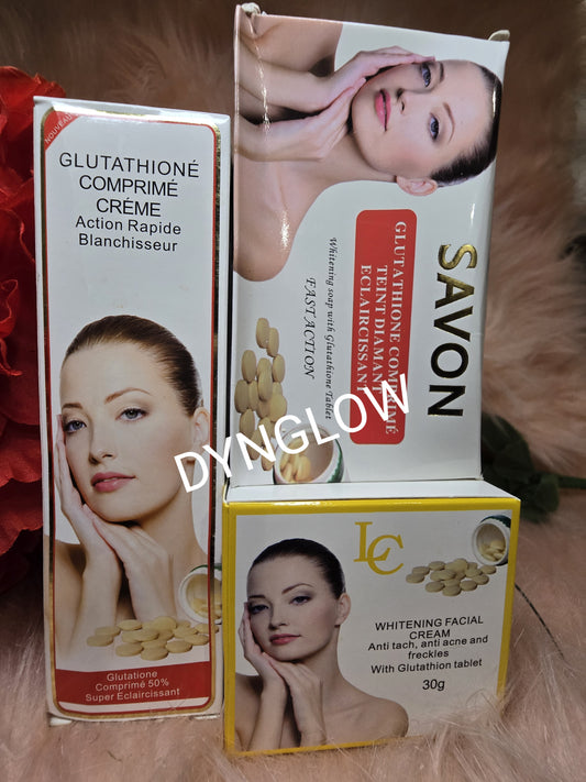 GLUTATHION COMPRIME WHITENING FACE CREAM ,TUBE CREAM EXFOLIATING FACE SOAP.