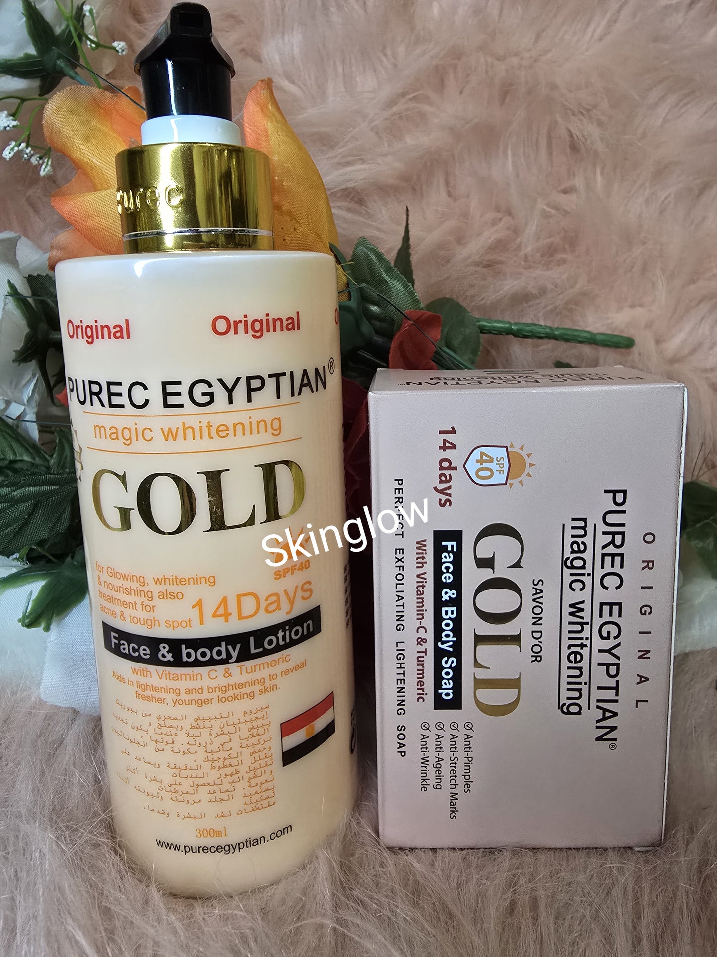 ORIGINAL 2PC PUREC EGYPTIAN GOLD LOTION AND PUREC EGYPYIAN GOLD EXFOLIATING SOAP