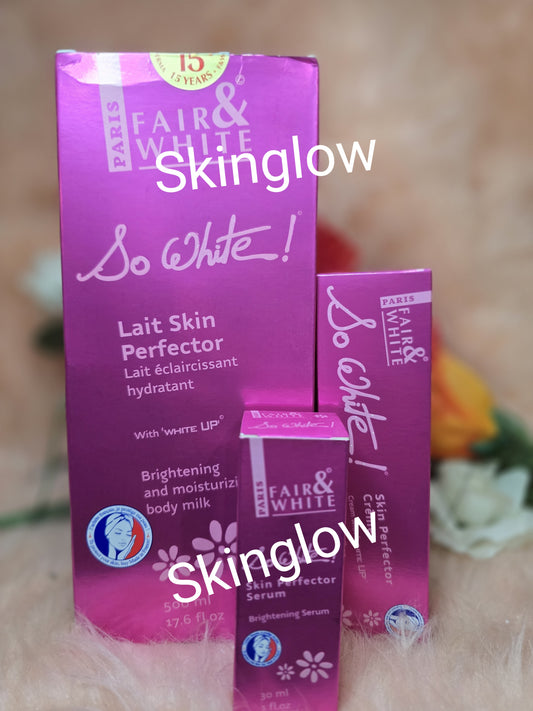 FAIR & WHITE So White, Daily Moisturizing Body Lotion 500ml, Serum & tube cream.