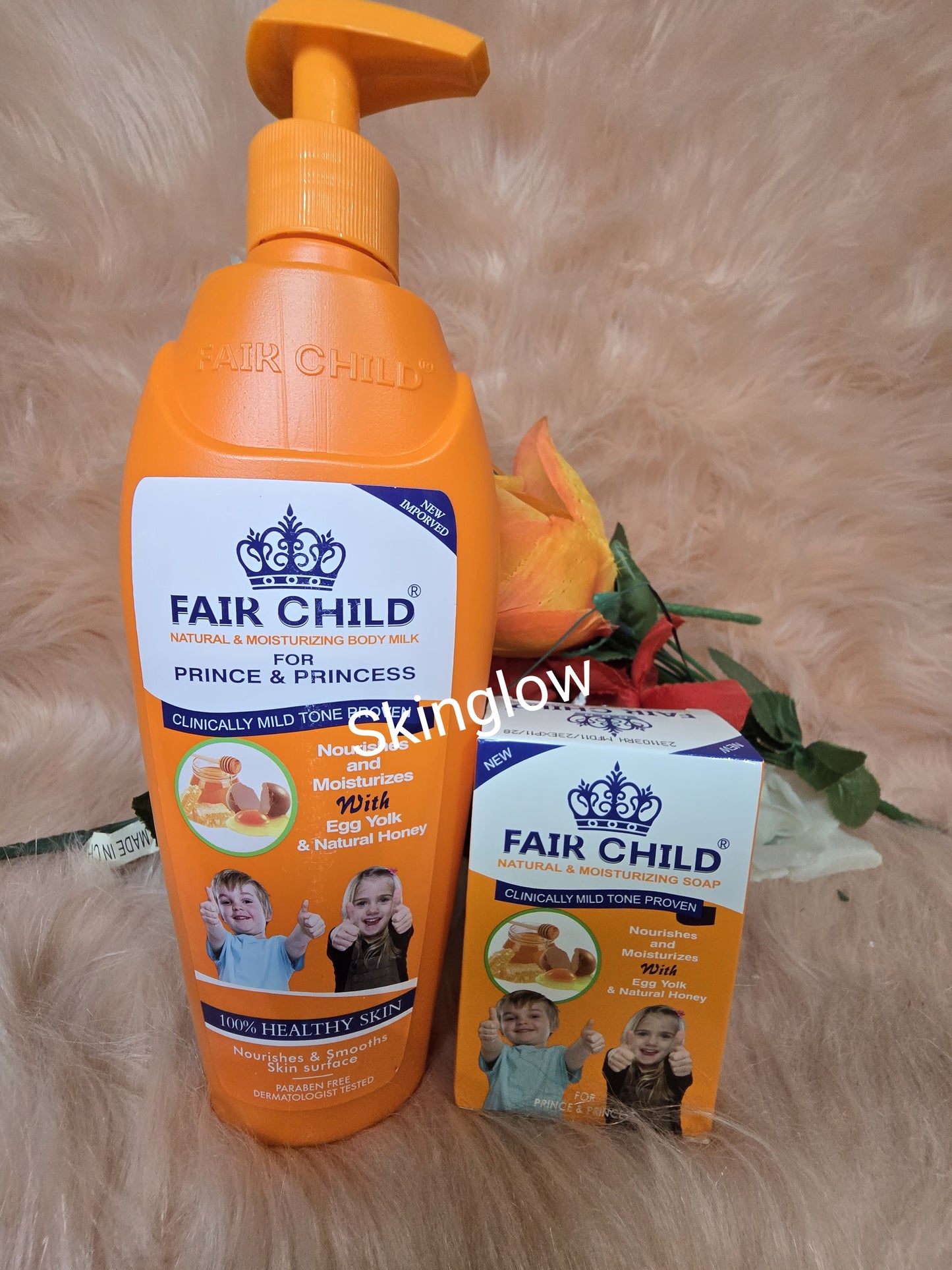 Fair child natural skin tone with EGG YOLK & HONEY body lotion and soap for kids + teens. x1