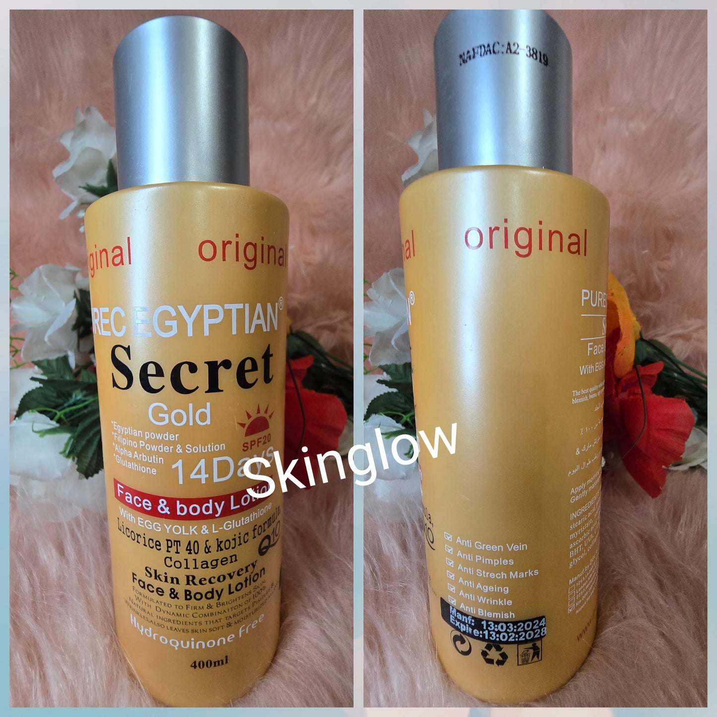 Original purec Egyptian Gold lotion. Skin recovery face & body lotion. 400ml x1. With spf 30