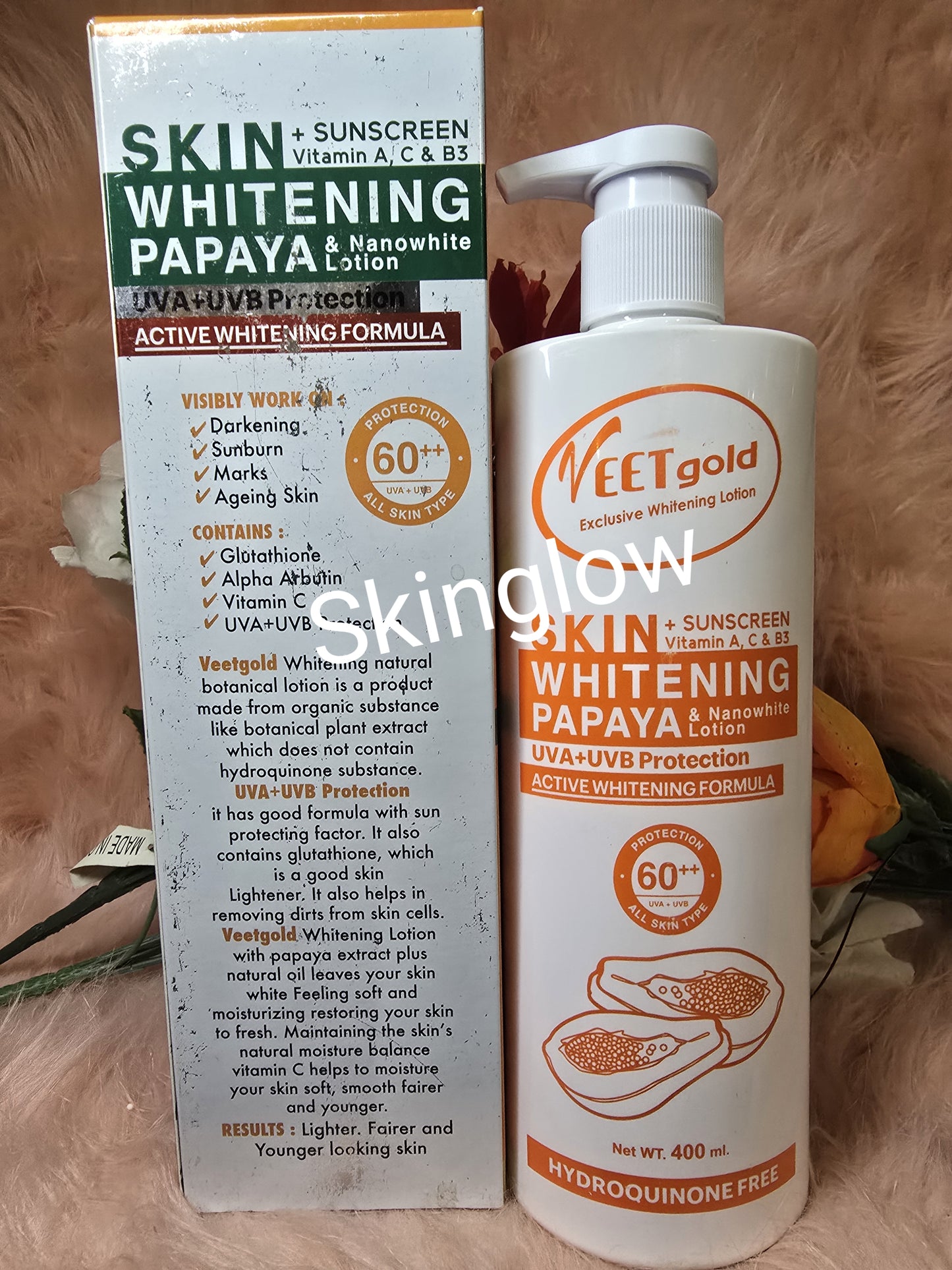 Authentic VeetGold skin whitening Papaya BODY LOTION SPF 60. Come with free soap.