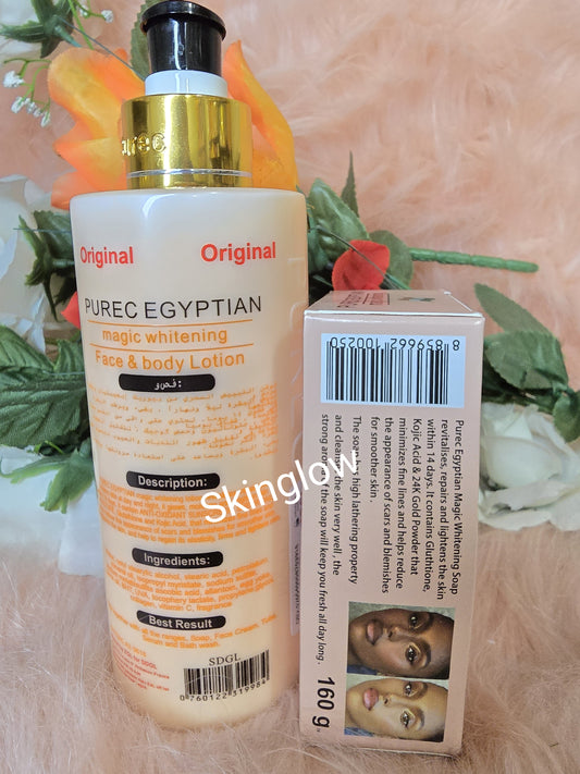 ORIGINAL 2PC PUREC EGYPTIAN GOLD LOTION AND PUREC EGYPYIAN GOLD EXFOLIATING SOAP