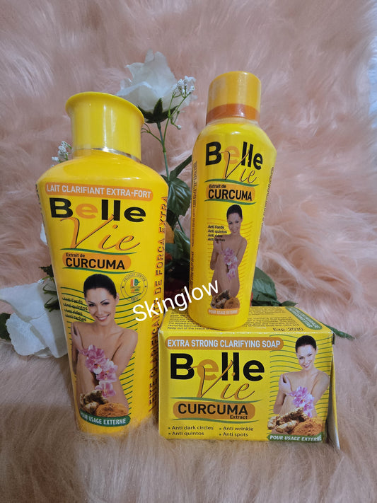 3pcs Belle Vie Curcuma Extracts Body Lotion, Serum & Soap.