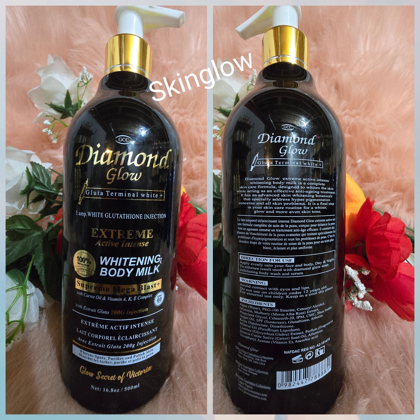π― GCC DIAMOND GLOW WHITENING BODY MILK WITH Carrot Oil + VIT A,K,E 500mlx1