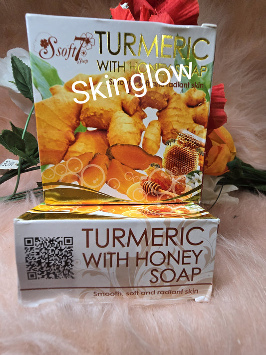 X 2 Authentic Soft7 by K.Brothers Turmeric with Honey Skin Care Natural Herbal Soap 120g x2