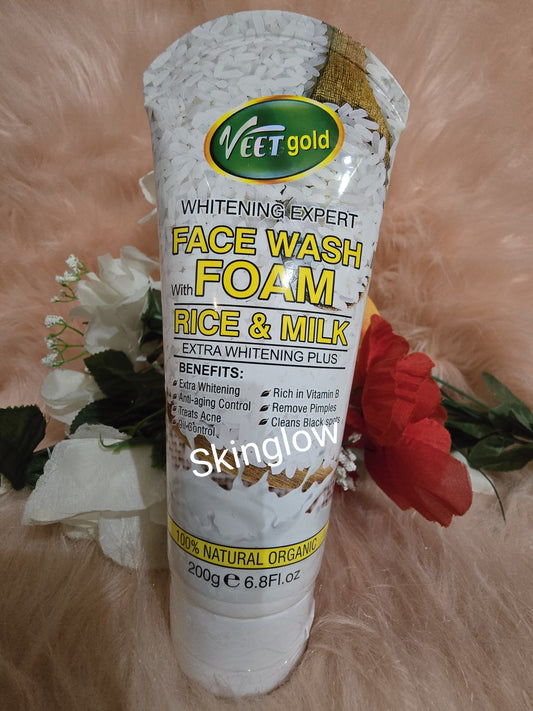 Veet Gold Rice & Milk Foamy Extra Whitening Plus Face Wash 200g