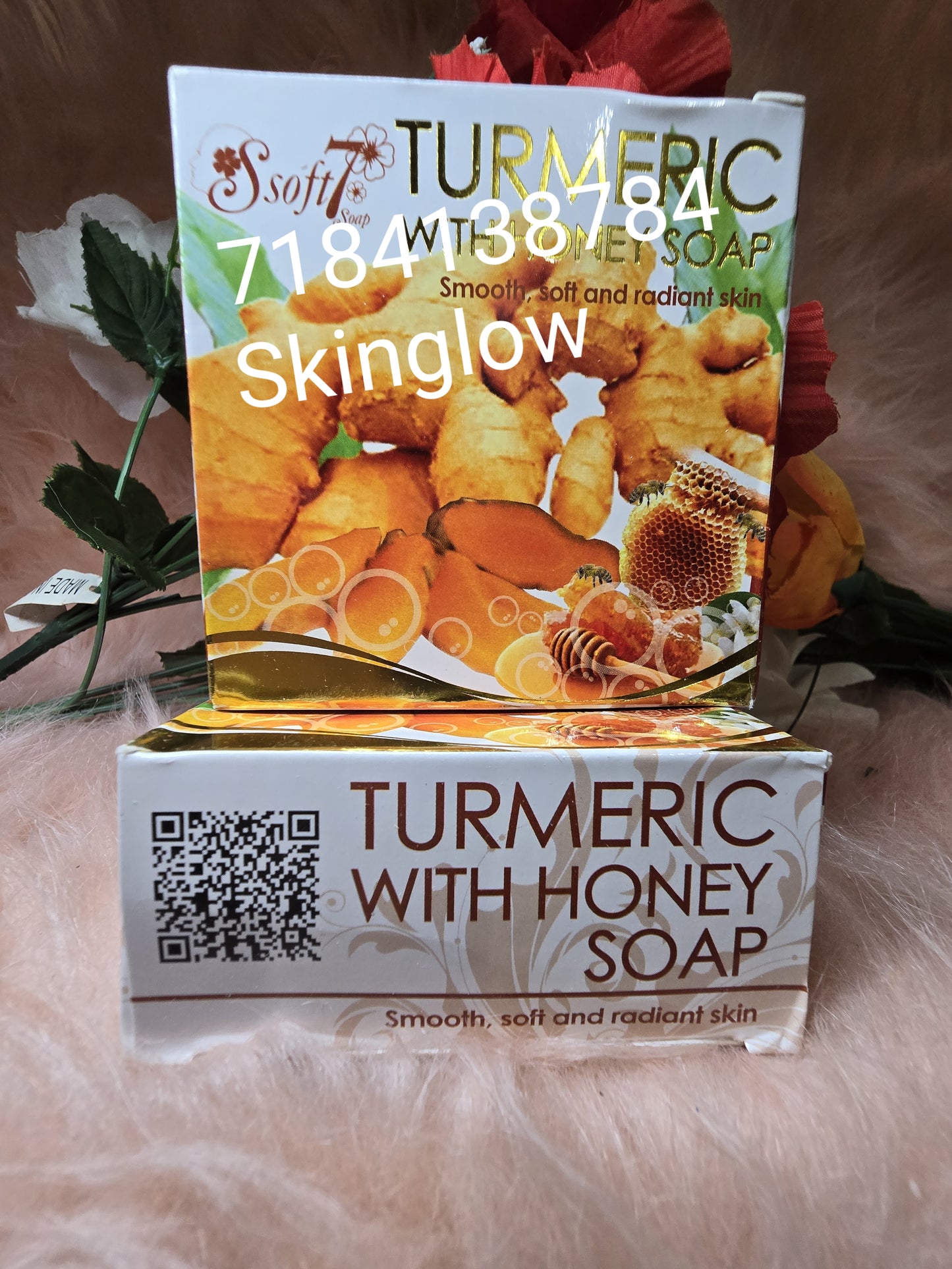 X 2 Authentic Soft7 by K.Brothers Turmeric with Honey Skin Care Natural Herbal Soap 120g x2