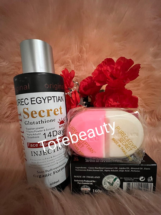 Purec Egyptian secret with glutathione face and body lotion and SOAP WITH SPF 20