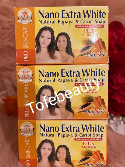 Original Nano extra white natural papaya & carrot  plus glutathione soap x3