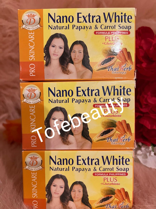 Original Nano extra white natural papaya & carrot  plus glutathione soap x3