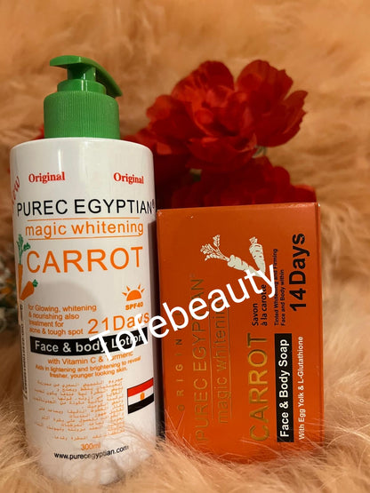 Original Purec Egyptian Carrot face and body lotion and Purec Egyptian body soap.