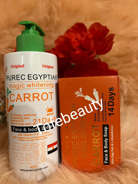 Original Purec Egyptian Carrot face and body lotion and Purec Egyptian body soap.