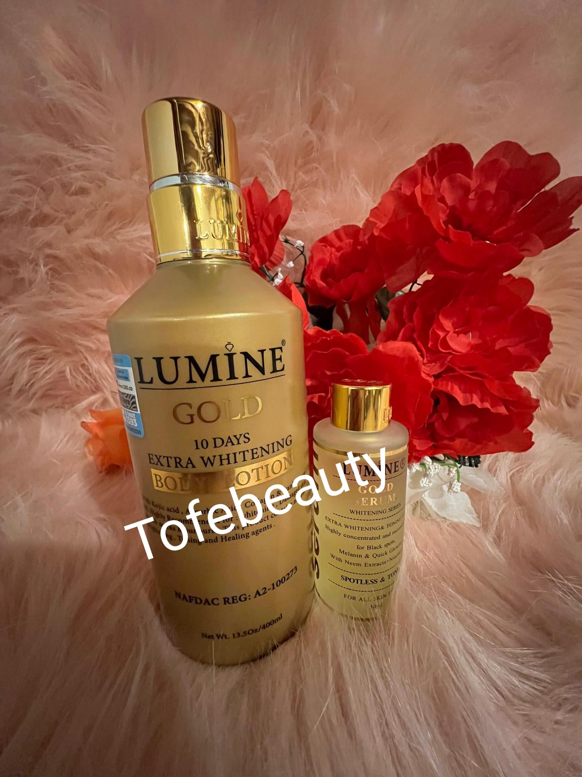 Original Lumine gold extra  body lotion 400ml x1 +lumine gold serum