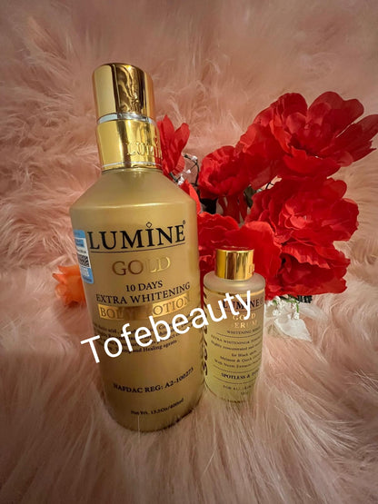 Original Lumine gold extra  body lotion 400ml x1 +lumine gold serum
