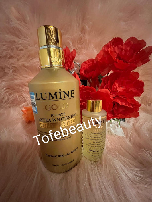 Original Lumine gold extra  body lotion 400ml x1 +lumine gold serum