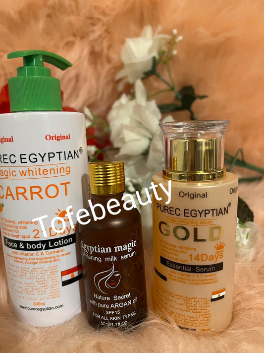 Original purec Egyptian carrot face & body lotion, magic serum and purec  GOLD SERUM. 3PICS SET