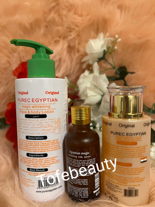 Original purec Egyptian carrot face & body lotion, magic serum and purec  GOLD SERUM. 3PICS SET