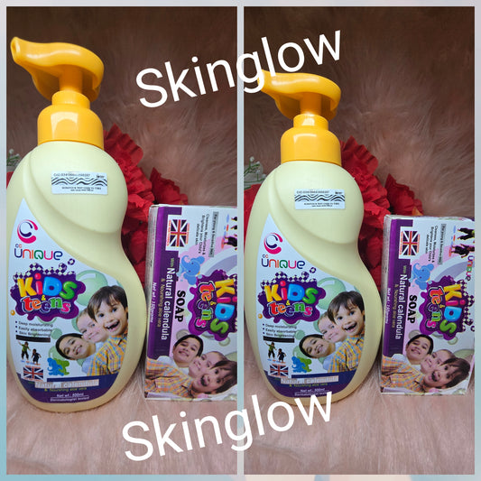 Unique kids & teens moisturizing & glowing body lotion X 1 bottle & body soap.