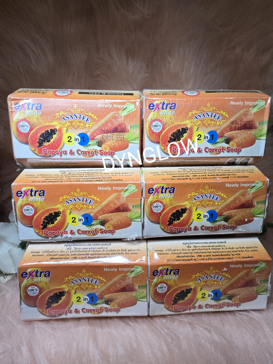 6X Asantee Papaya & Carrot Thailand Herbal Lighteni 2 In 1 Soap Extra Whit