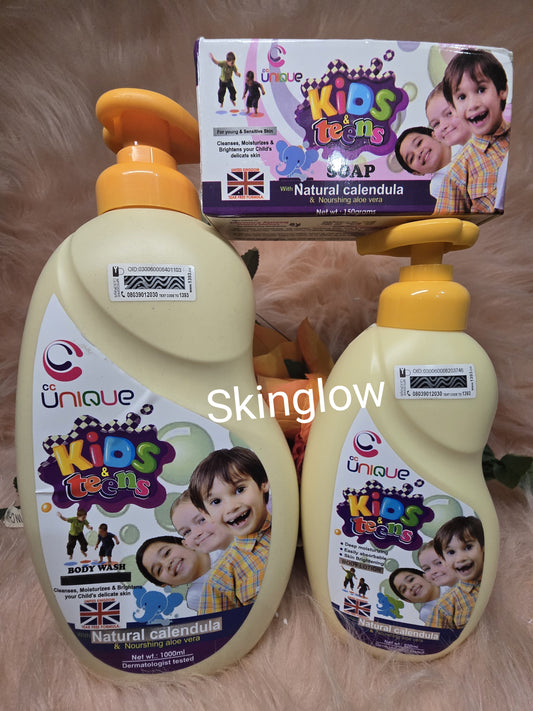 3pcs Unique kids & teens moisturizing & glowing body lotion, shower gel & body soap.