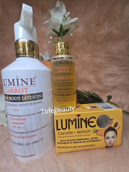 Authentic Lumine carrot body lotion, serum + exfoliating soap x3 piece set