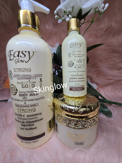 Easy Glow Gold Whitening Body Milk 500ml, Face Cream + Serum 3 in 1 Pack