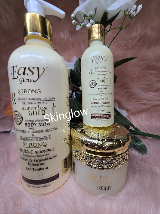 Easy Glow Gold Whitening Body Milk 500ml, Face Cream + Serum 3 in 1 Pack