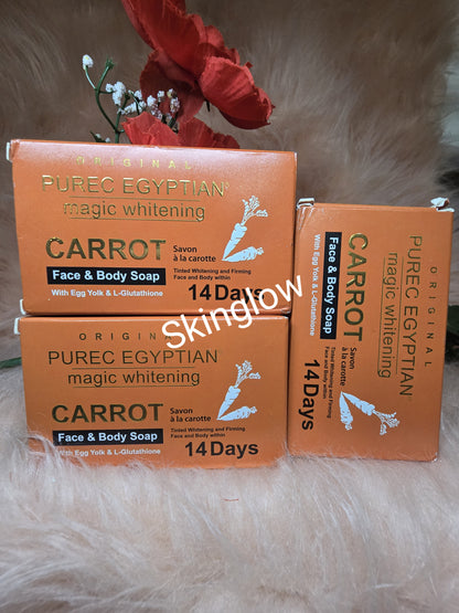 X 2 AUTHENTIC Purec egyptian magic whitening carrot face and body soap. X 2