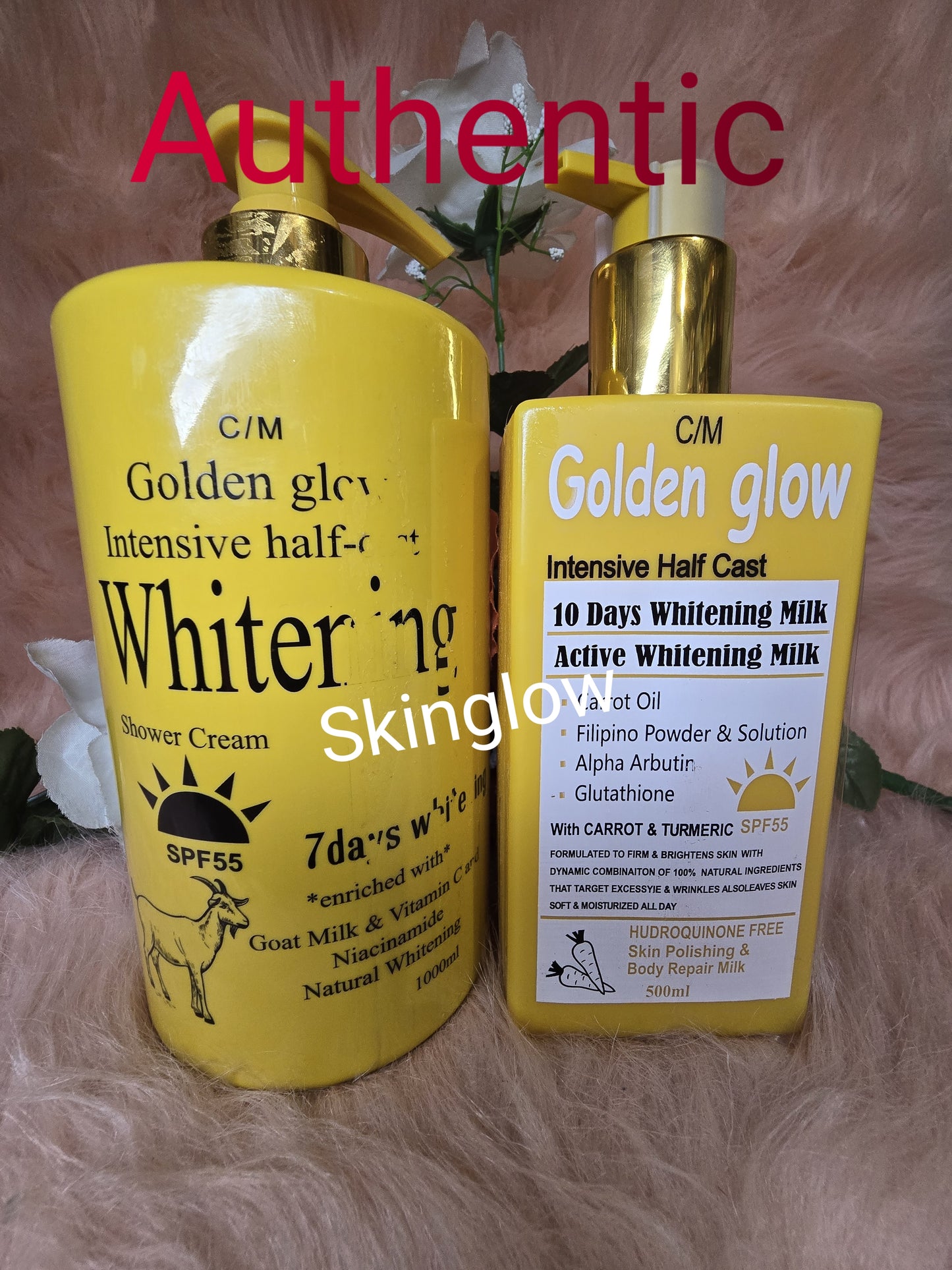 4 In 1 Set Golden Glow Body Milk Lotion 500ml + 1000ml exfoliating shower Cream + Serum + Face cream. 💯 satisfaction