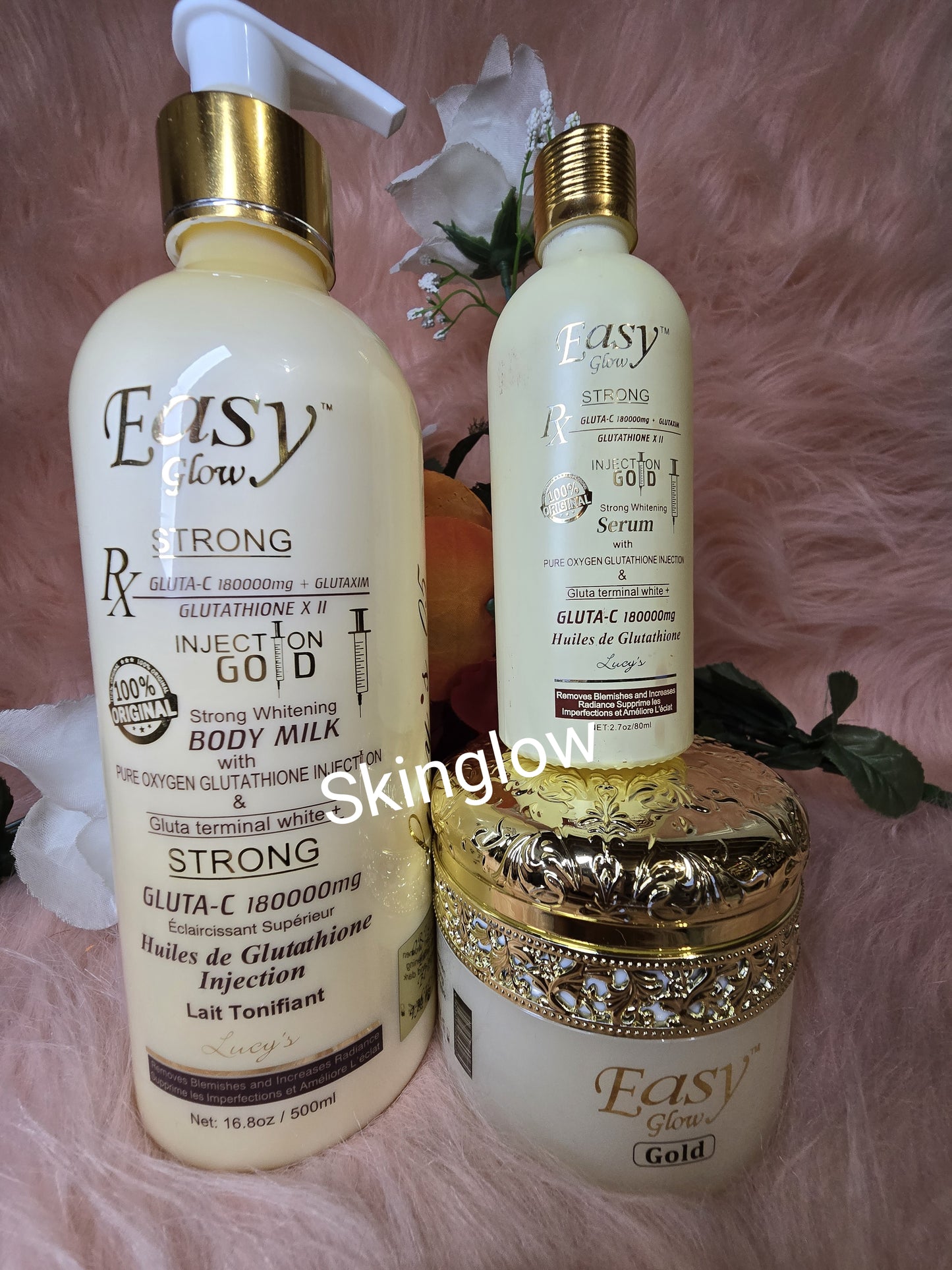 Easy Glow Gold Whitening Body Milk 500ml, Face Cream + Serum 3 in 1 Pack