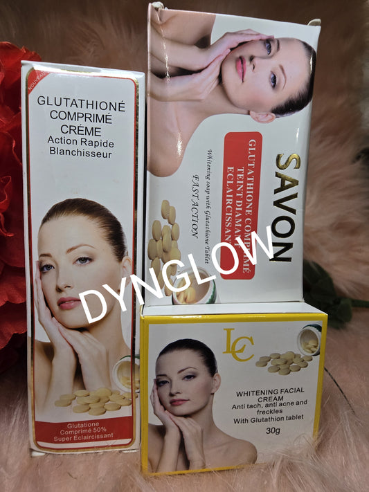 GLUTATHION COMPRIME WHITENING FACE CREAM ,TUBE CREAM  EXFOLIATING FACE SOAP.