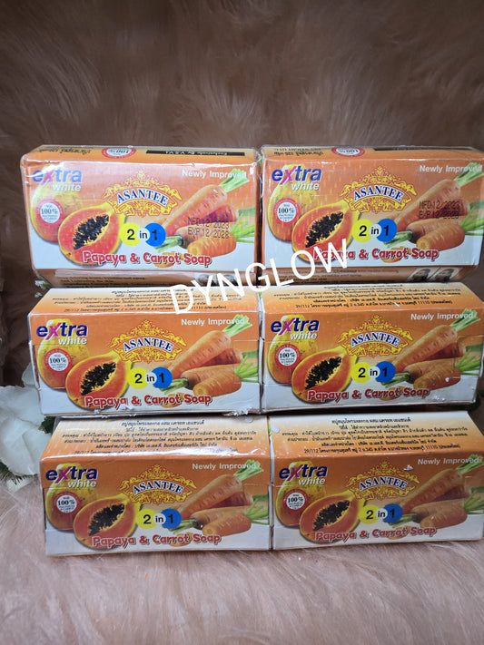 6X Asantee Papaya & Carrot Thailand Herbal Lighteni 2 In 1 Soap Extra Whit