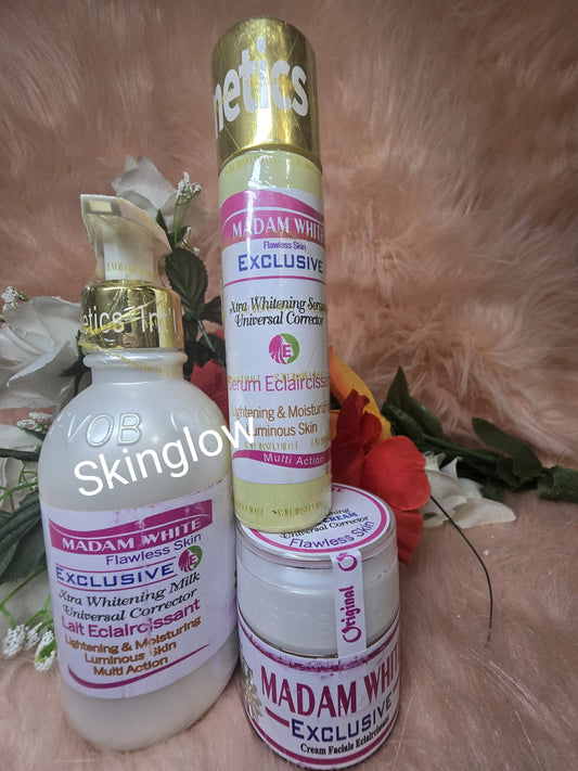 Madam White Exclusive Whitening Milk lotion,  Face Cream & serum. 💯 satisfaction.
