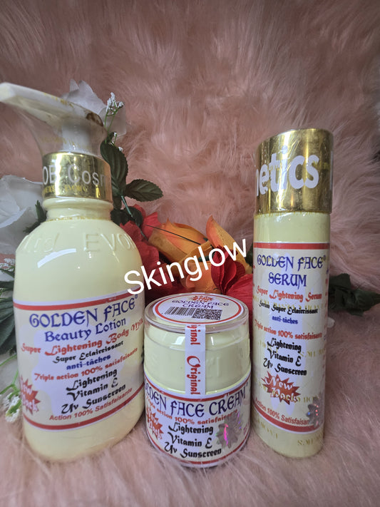 Golden face  beauty body lotion 250ml  & serum 60ml and face cream. 💯 satisfaction.