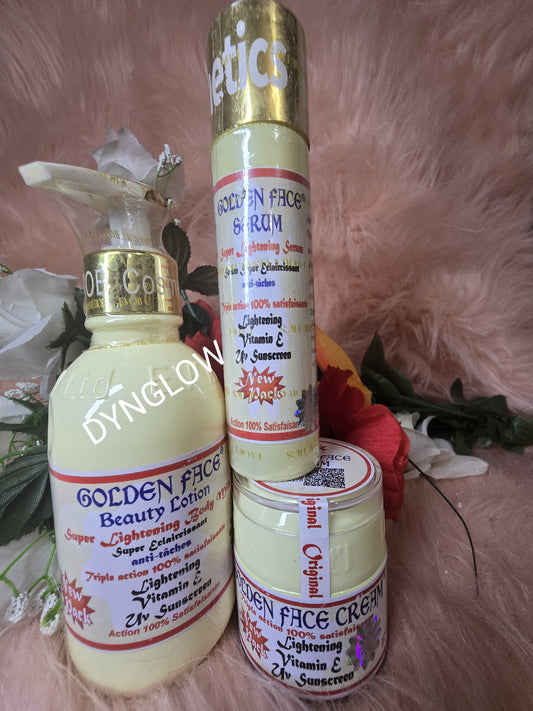 Golden face  beauty body lotion 250ml  & serum 60ml and face cream. 💯 satisfaction.