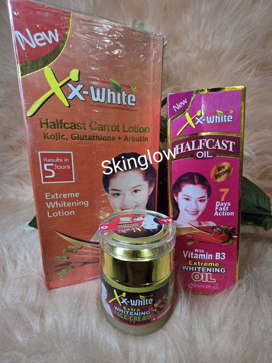 3pcs. XX-WHITE HC Egyptian [GOLD] body Lotio, Serum & Face Cream. 5 Days Action