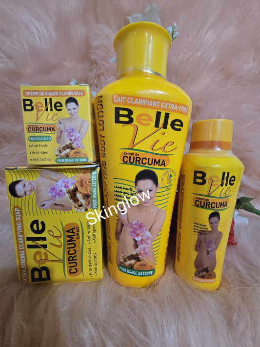 4 pcs Belle Vie Curcuma Extracts Body Lotion,  Serum & Face Cream. Soap. 💯 Authentic