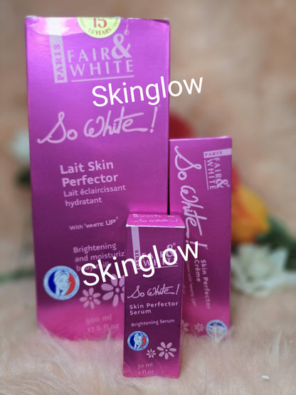 FAIR & WHITE So White, Daily Moisturizing Body Lotion 500ml, Serum & tube cream.